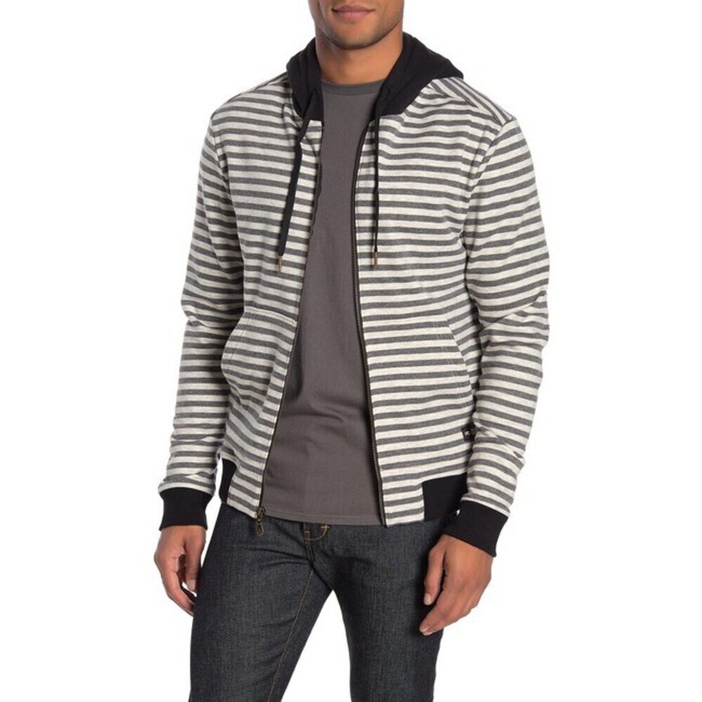 PTO men's Striped Zip Hoodie sweatshirt size L in grey $130